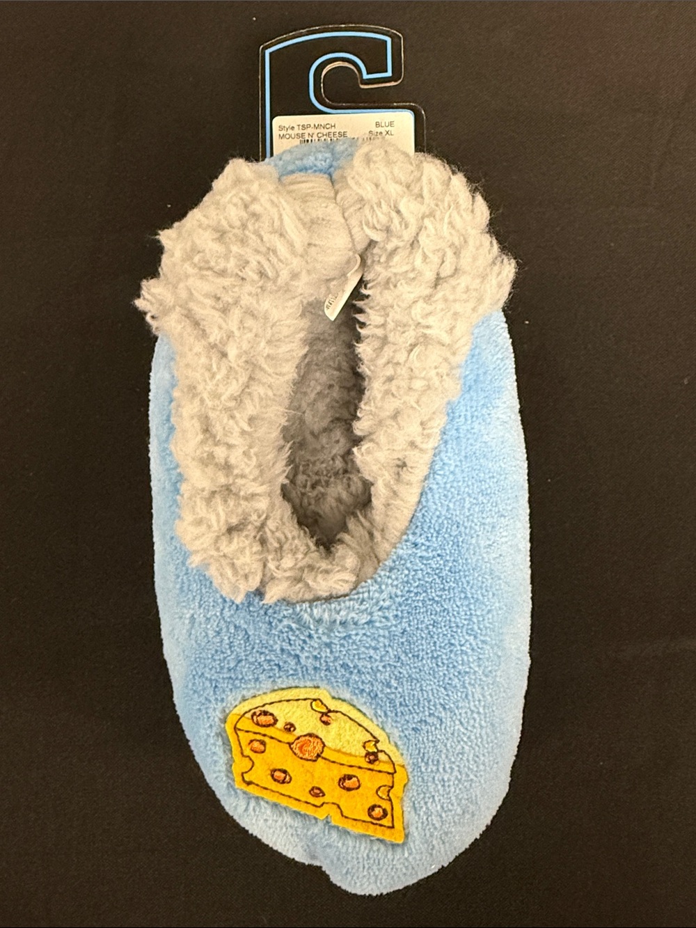 Snoozies! Kids Light Blue Plush Slip-On Slipper with Gray Faux-Fur Lining - Picture 4 of 5